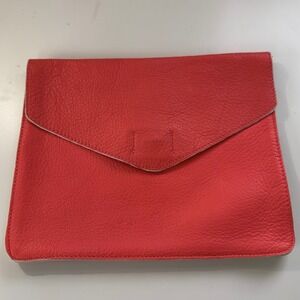 Gap Women Coral Pink Pebbled Leather Envelope Clutch Bag Magnetic Snap Closure